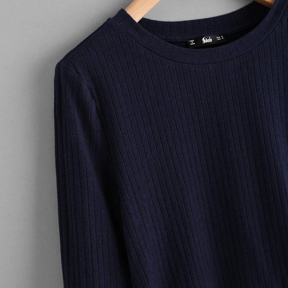 Contrast Ruffle Hem Rib Knit T-shirt NWOT - Picture 3 of 4